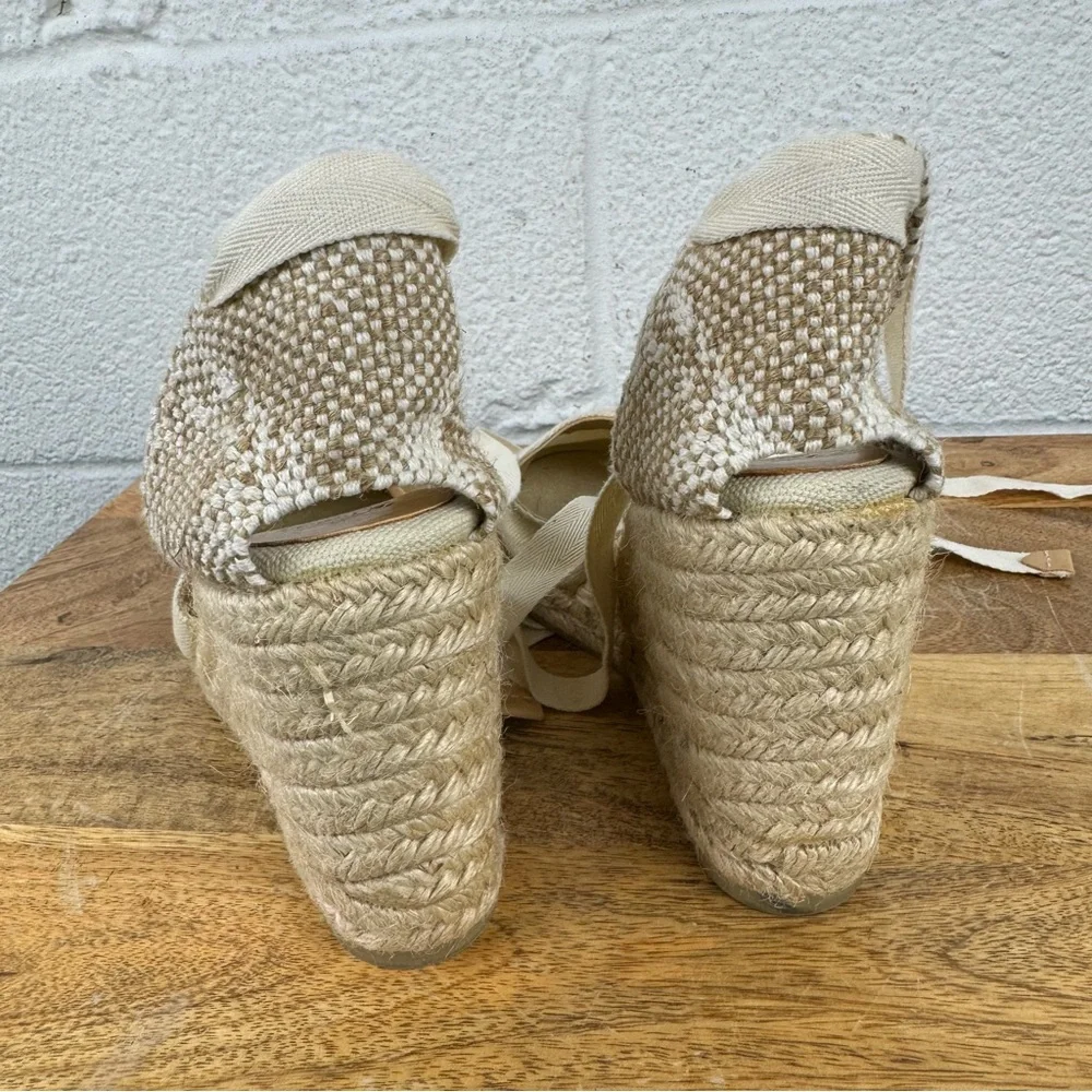 Castañer Canvas Lace-Up Espadrille Wedge Shoes EU 37 Ivory Made in Spain